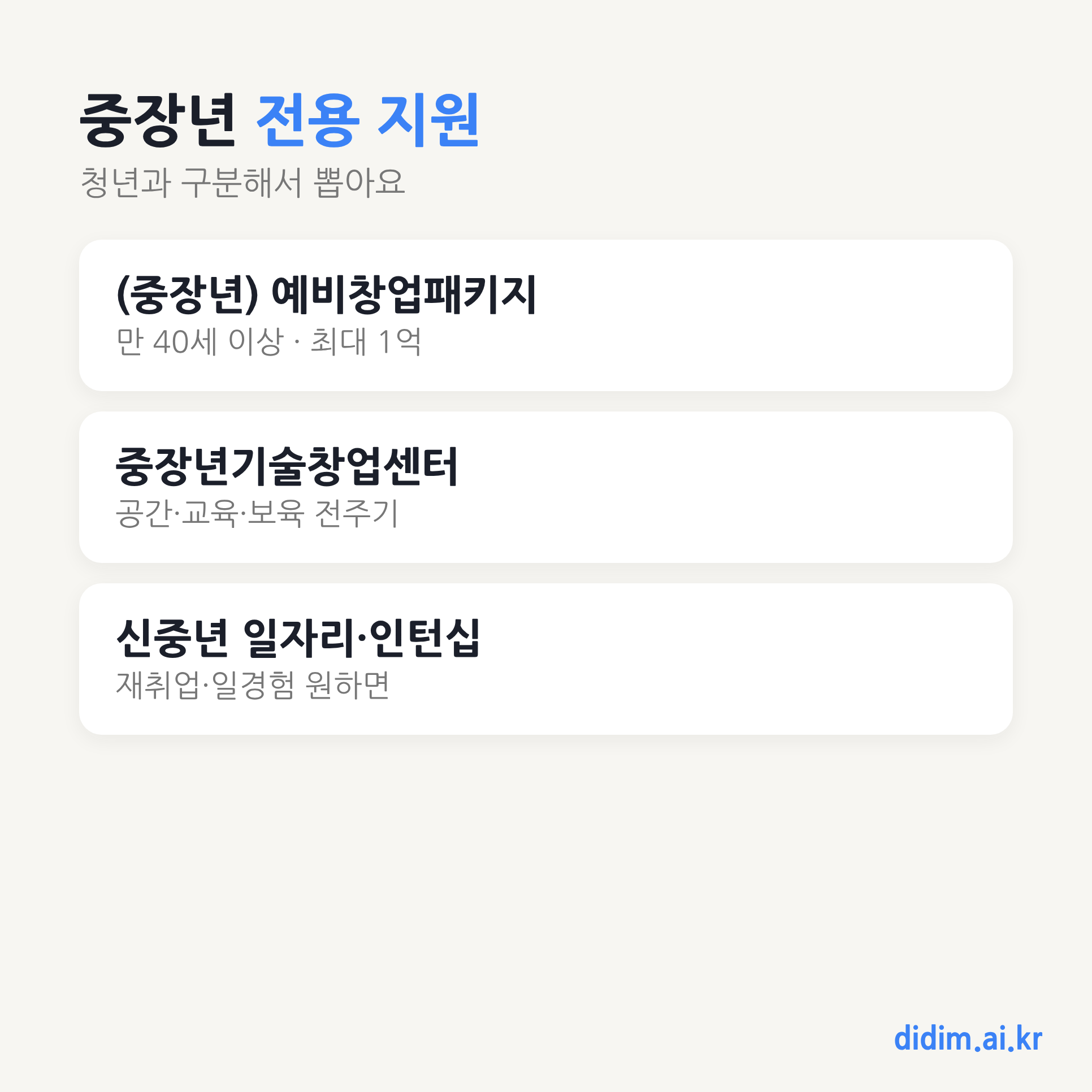 중장년 시니어 창업 지원 요약 카드